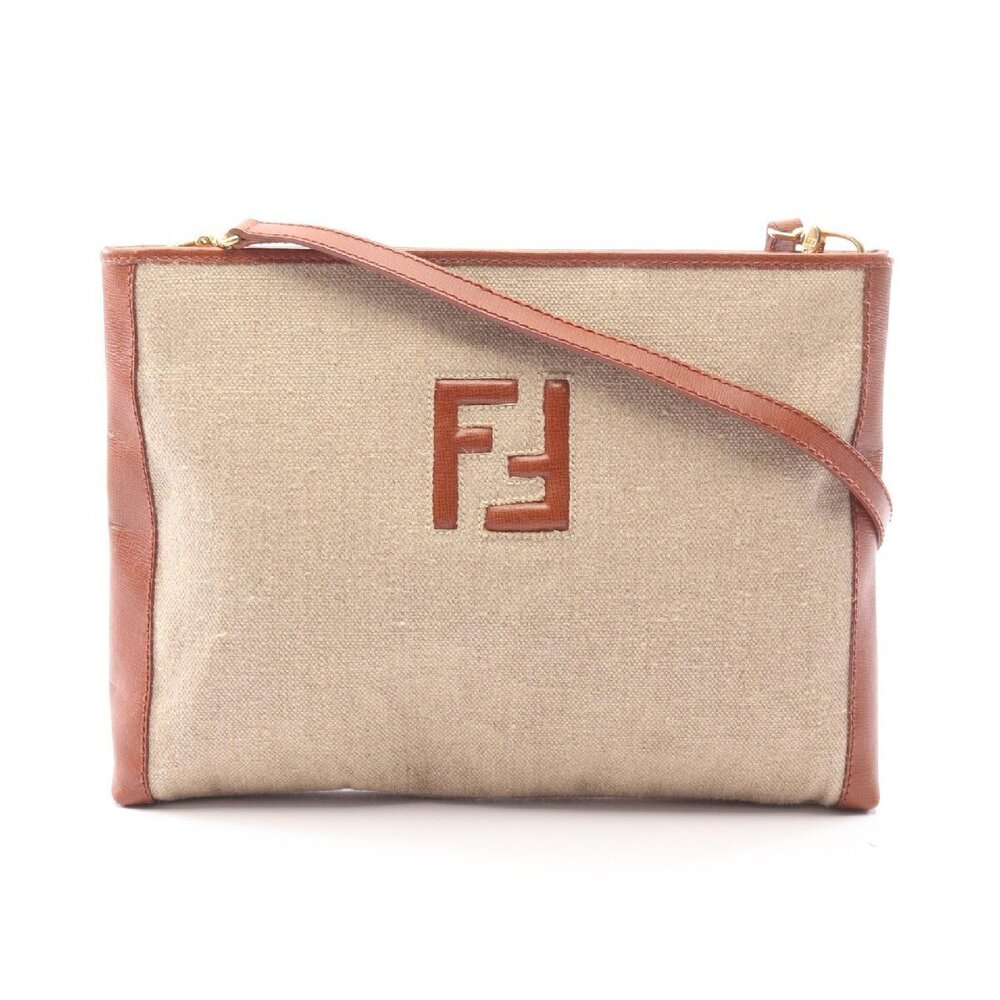 Fendi canvas bag Zucca white beige FF Beige shoulder leather White Tan